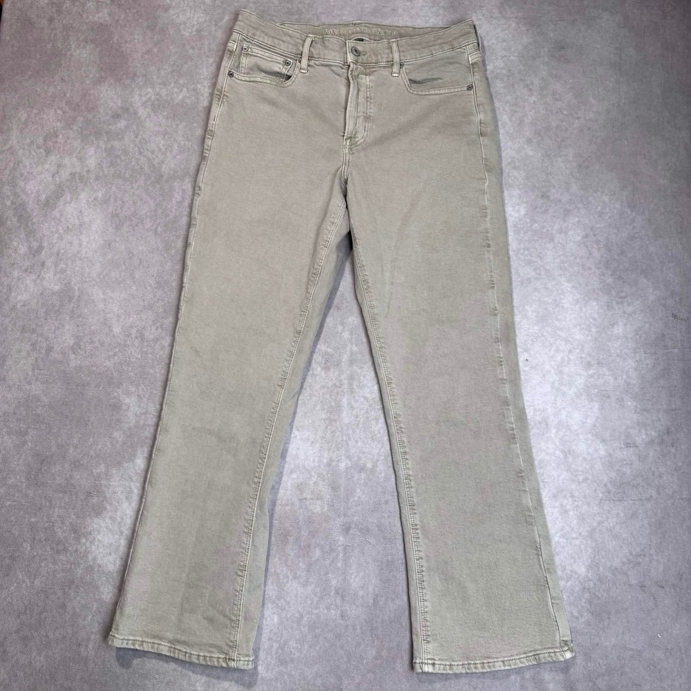 American Eagle 90s Bootcut Jeans Khaki Tan Stretch Mid Rise Size 10 Short Womens